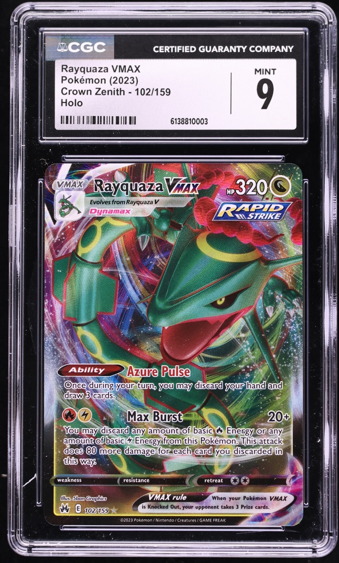 2023 Pokemon Sword & Shield Crown Zenith Alt Art Rayquaza VMAX #102 CGC 9 MINT