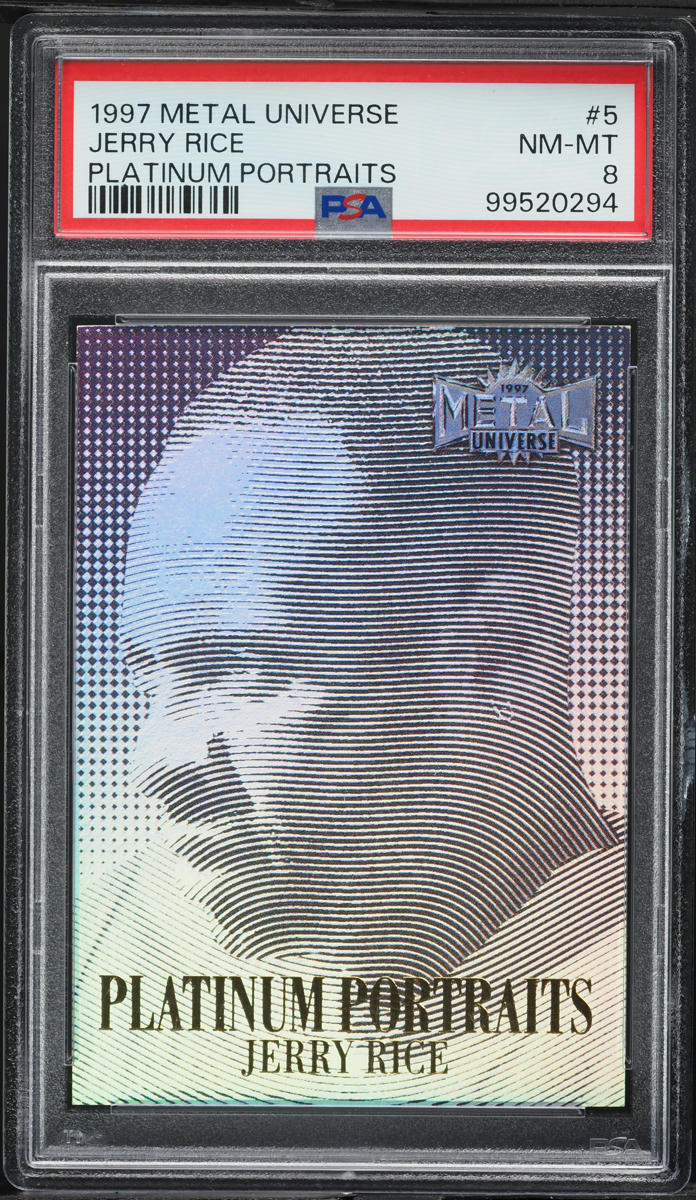 1997 Metal Universe Platinum Portraits Jerry Rice #5 PSA 8 NM-MT on ...