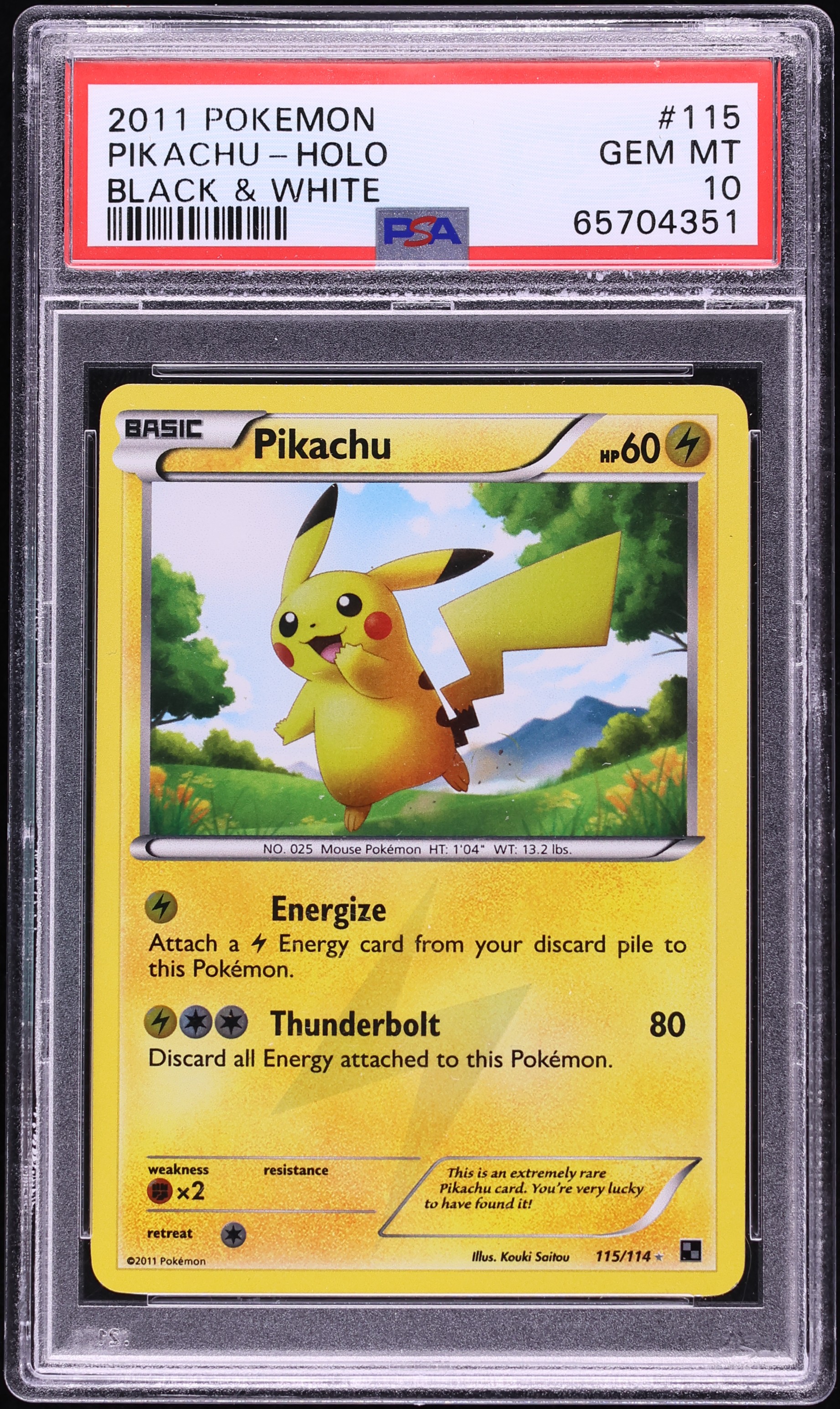 2011 Pokemon Black & White Holo Pikachu #115 PSA 10 GEM MINT