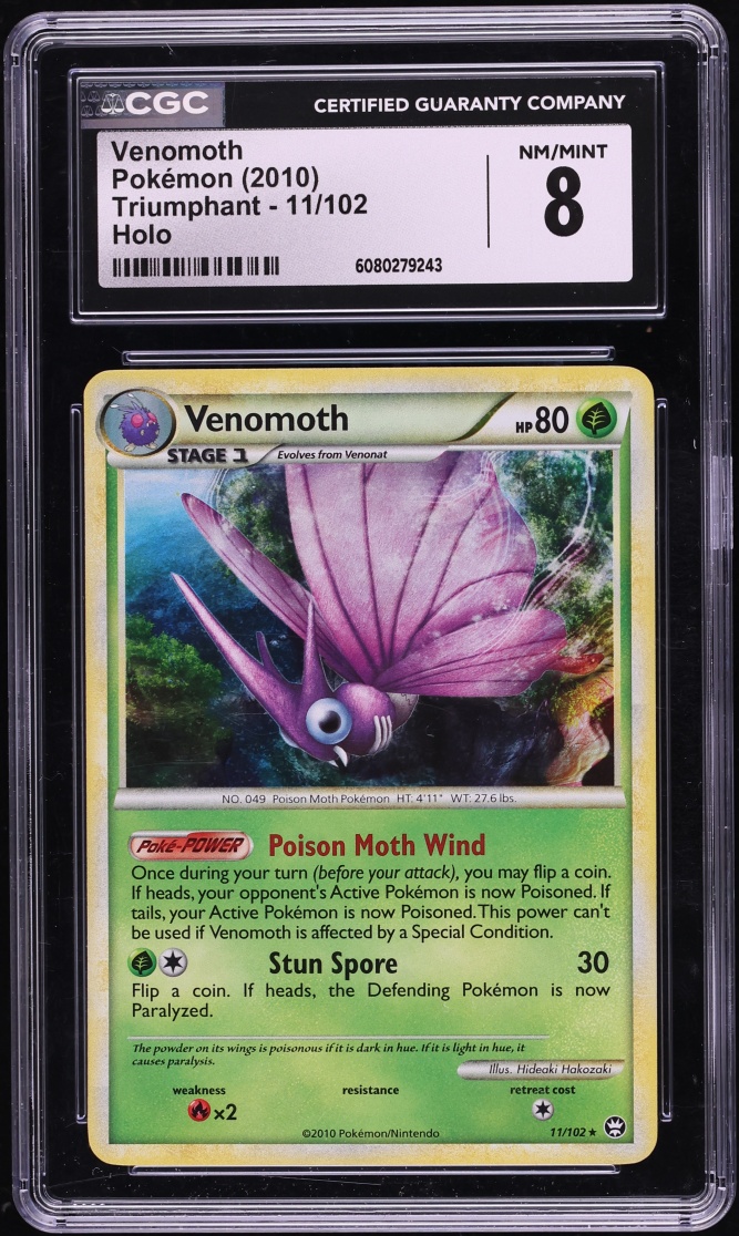 2010  #11 Venomoth CGC 8 Pokemon Heartgold & Soulsilver Triumphant Holo