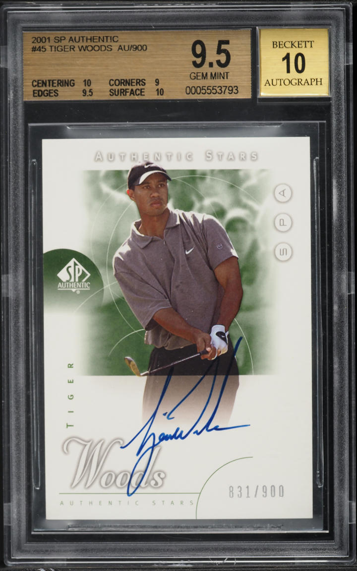 2001 SP Authentic Golf Tiger Woods ROOKIE AUTO /900 #45 BGS 9.5 GEM MINT