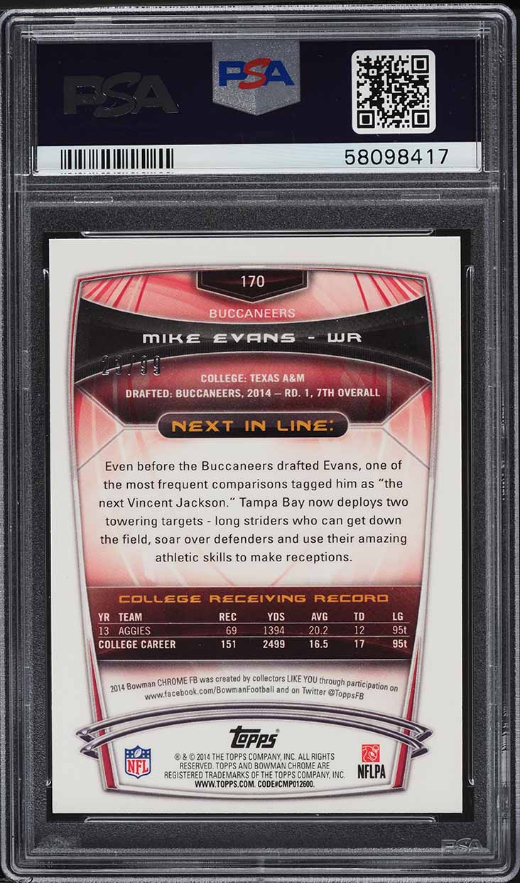 2014 Bowman Chrome Bubbles Refractor Mike Evans ROOKIE /99 #170 PSA 10 GEM MINT