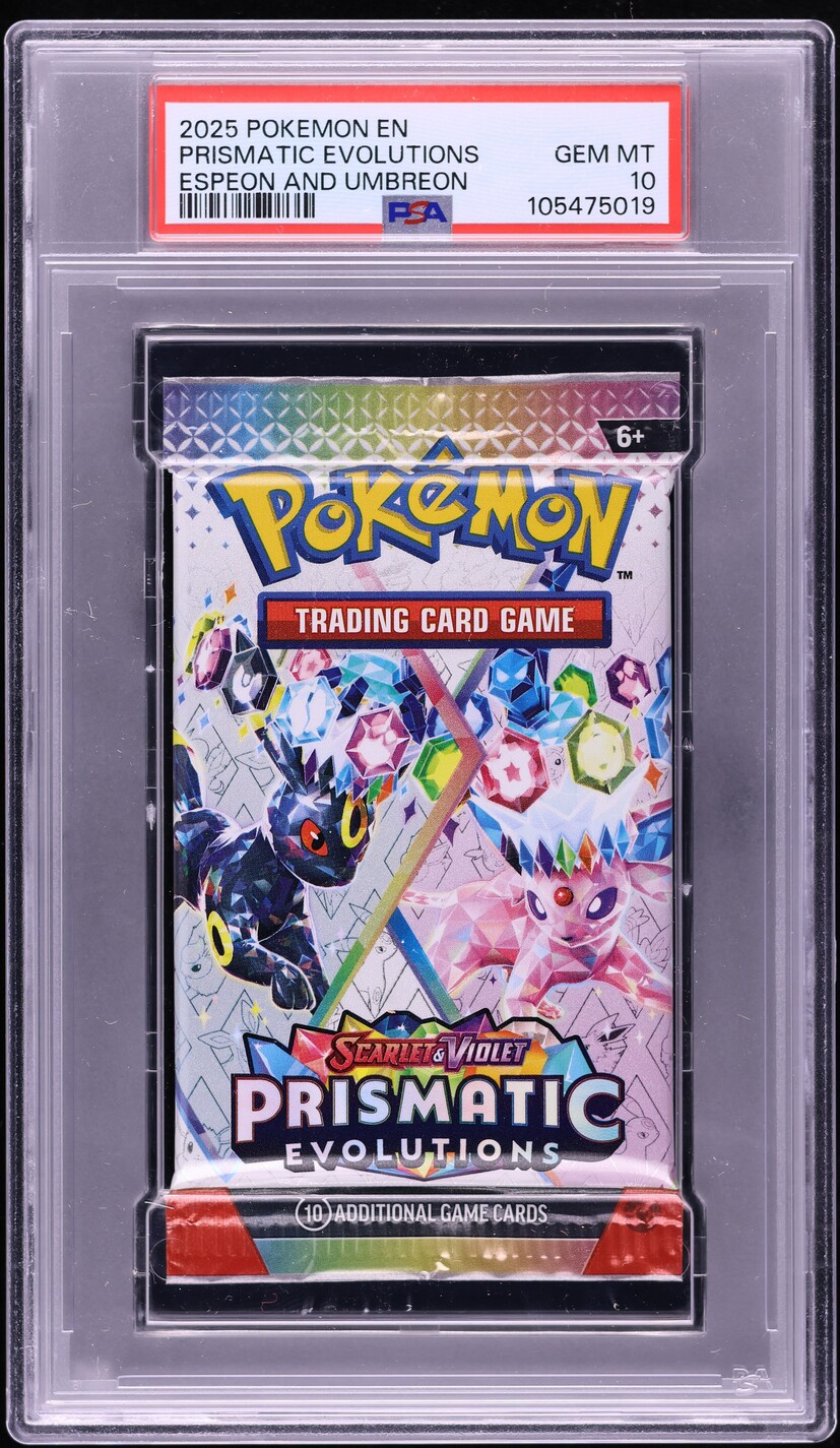 2025 Pokemon SV Prismatic Evolutions Booster Pack Espeon & Umbreon Art PSA 10