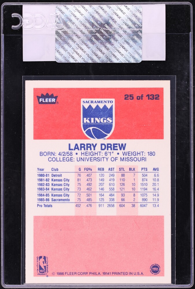 1986 Fleer Basketball Larry Drew #25 CGC AUTH