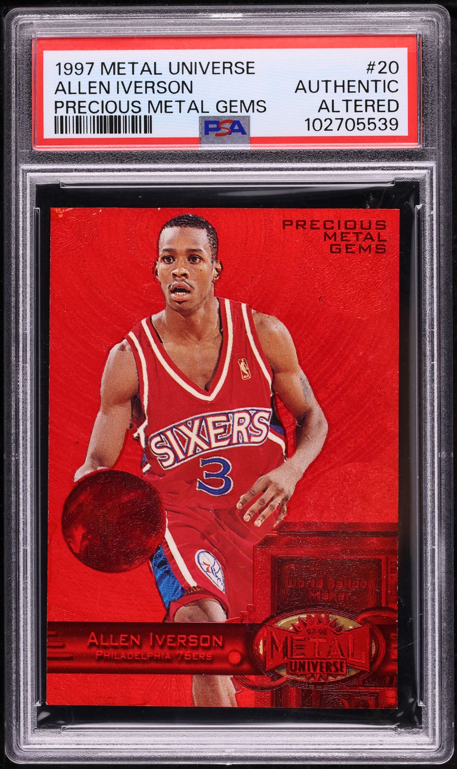 1997 Metal Universe Precious Metal Gems Red Allen Iverson /100 PSA ALTERED AUTH