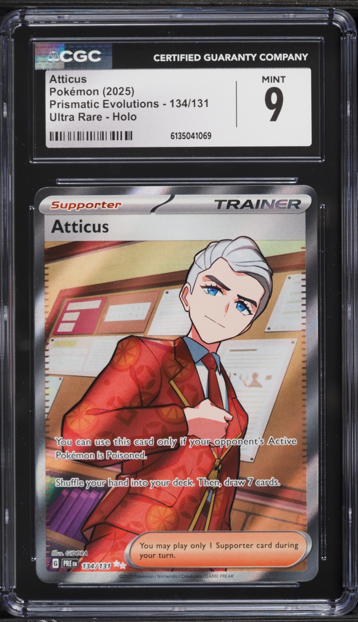 2025 Pokemon Scarlet & Violet Prismatic Evolutions Full Art Atticus #134 CGC 9 MINT