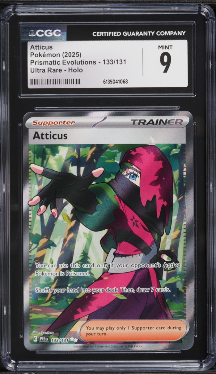 2025 Pokemon Scarlet & Violet Prismatic Evolutions Full Art Atticus #133 CGC 9 MINT