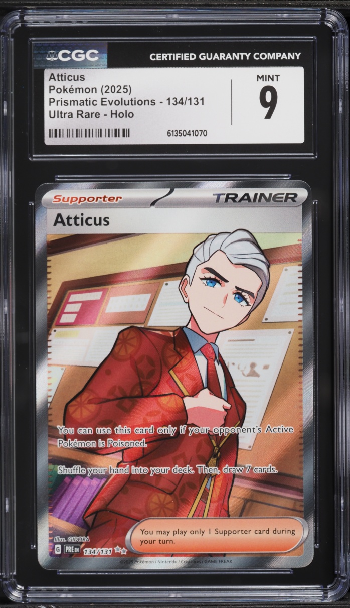 2025 Pokemon Scarlet & Violet Prismatic Evolutions Full Art Atticus #134 CGC 9 MINT