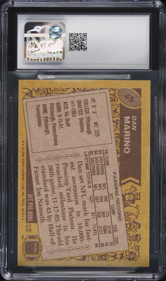 1986 Topps Football Dan Marino All Pro #45 CGC 5 EX