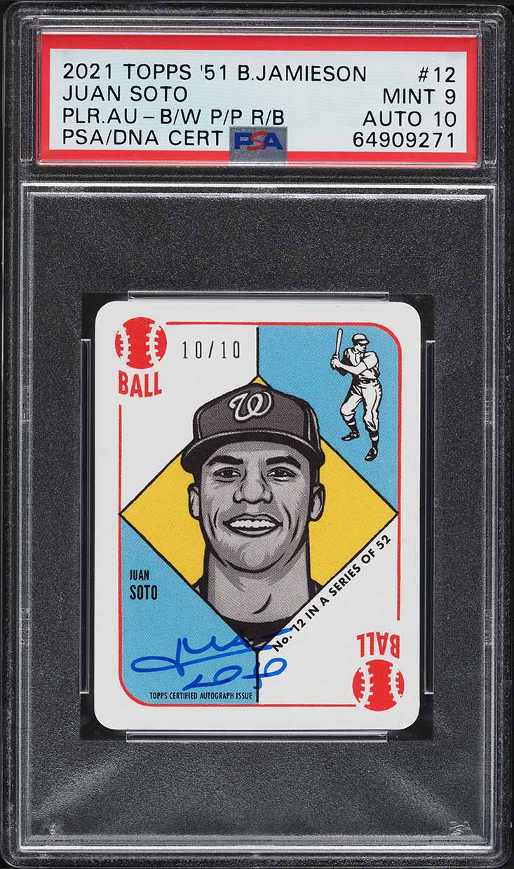 2021 Topps Chrome Beisbol #B7 Juan Soto signed card PSA A Auto A