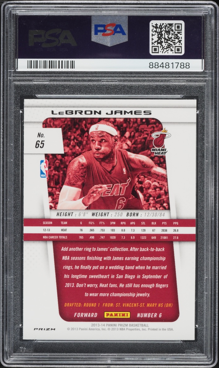 2013 Panini Prizm Red LeBron James #65 PSA 10 GEM MINT