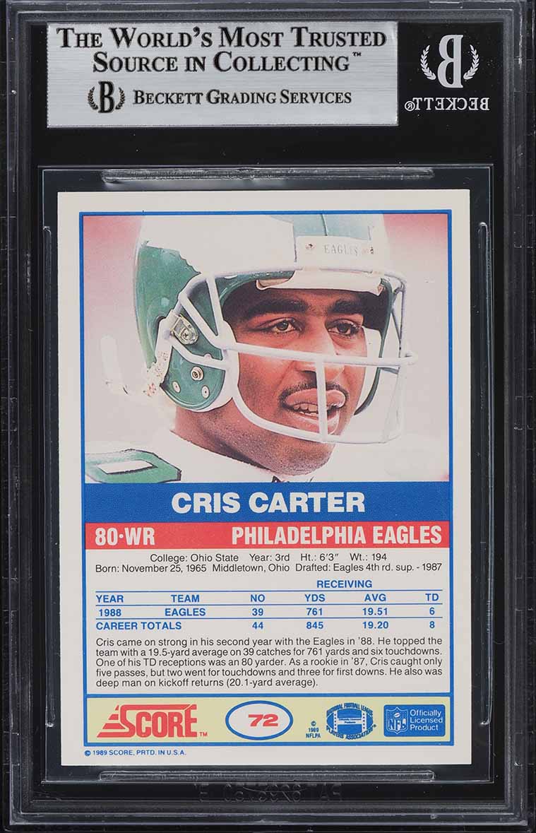 1989 Score Football Cris Carter ROOKIE #72 BGS 9 MINT