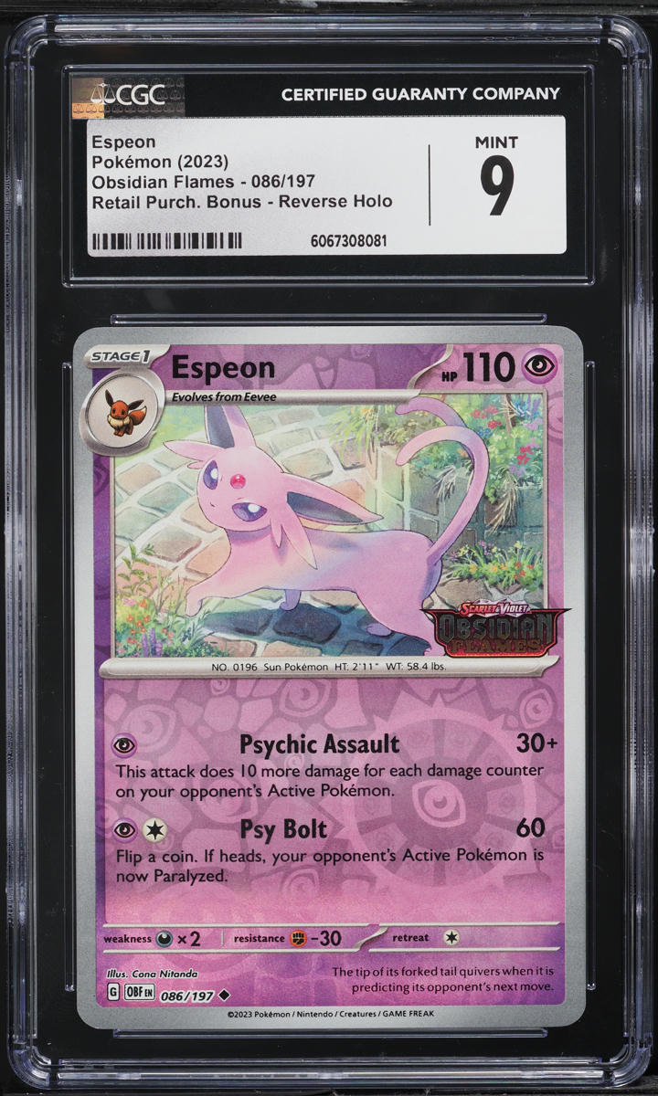 2023 Pokemon SV Obsidian Flames Retail Bonus Reverse Holo Espeon #86 CGC 9 MINT