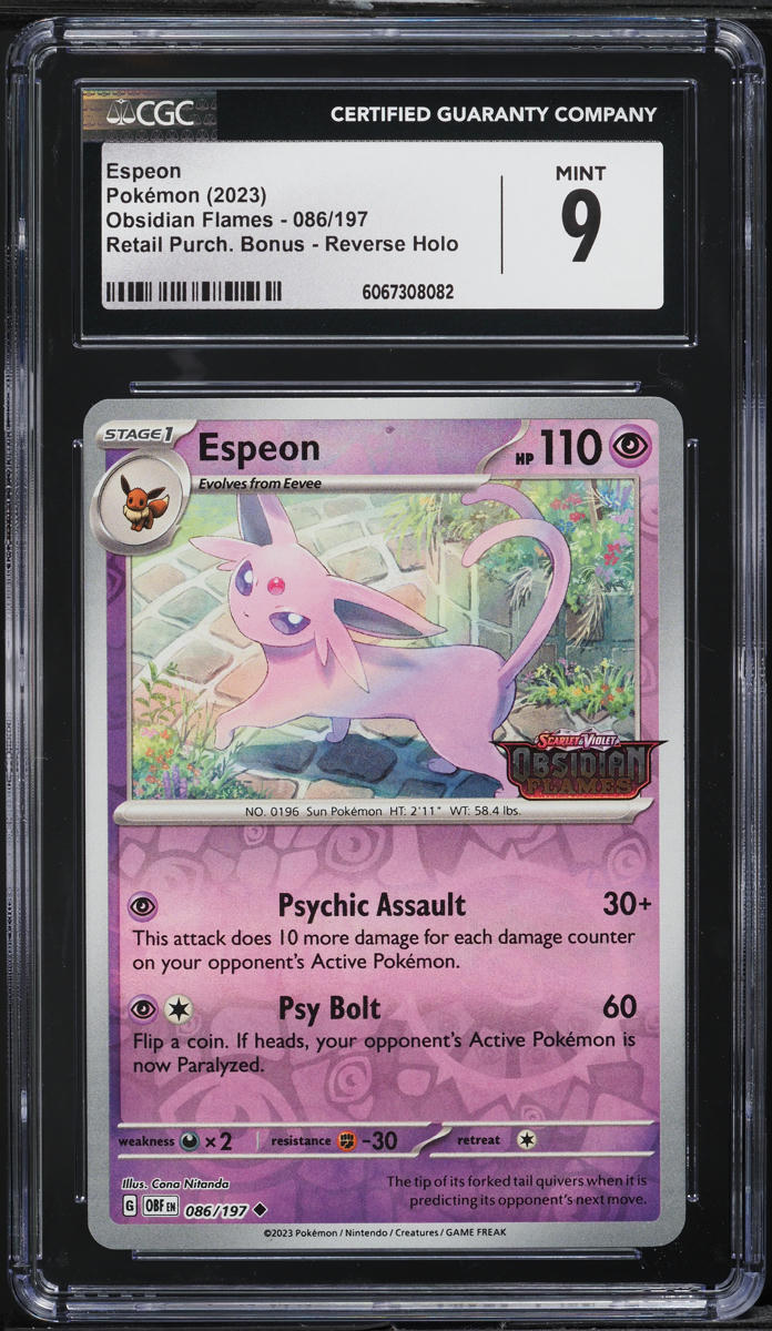 2023 Pokemon Scarlet & Violet Obsidian Flames Retail Bonus Reverse Holo Espeon #86 CGC 9 MINT