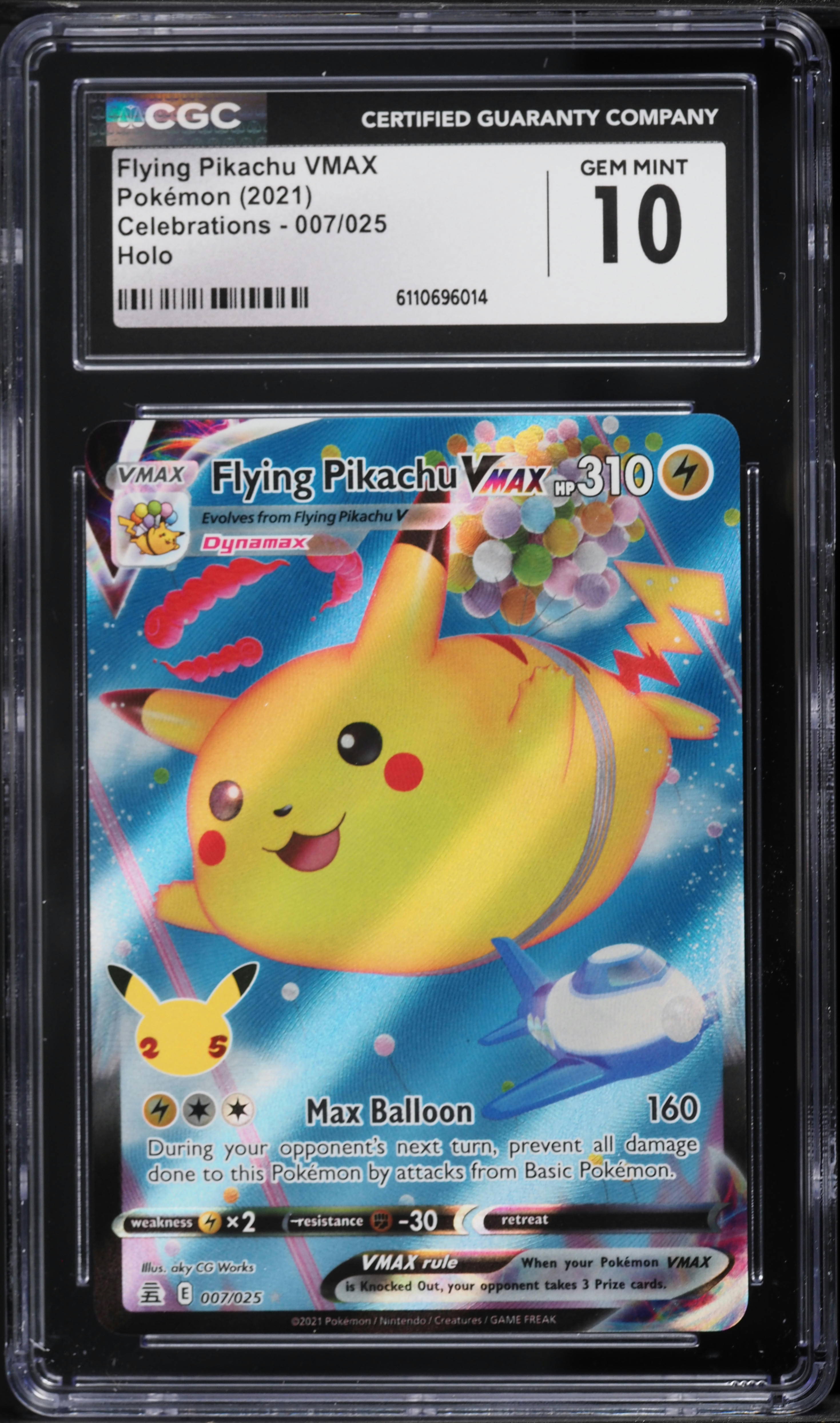 2021 Pokemon Sword & Shield Celebrations Full Art Flying Pikachu VMAX #7 CGC 10 GEM MINT