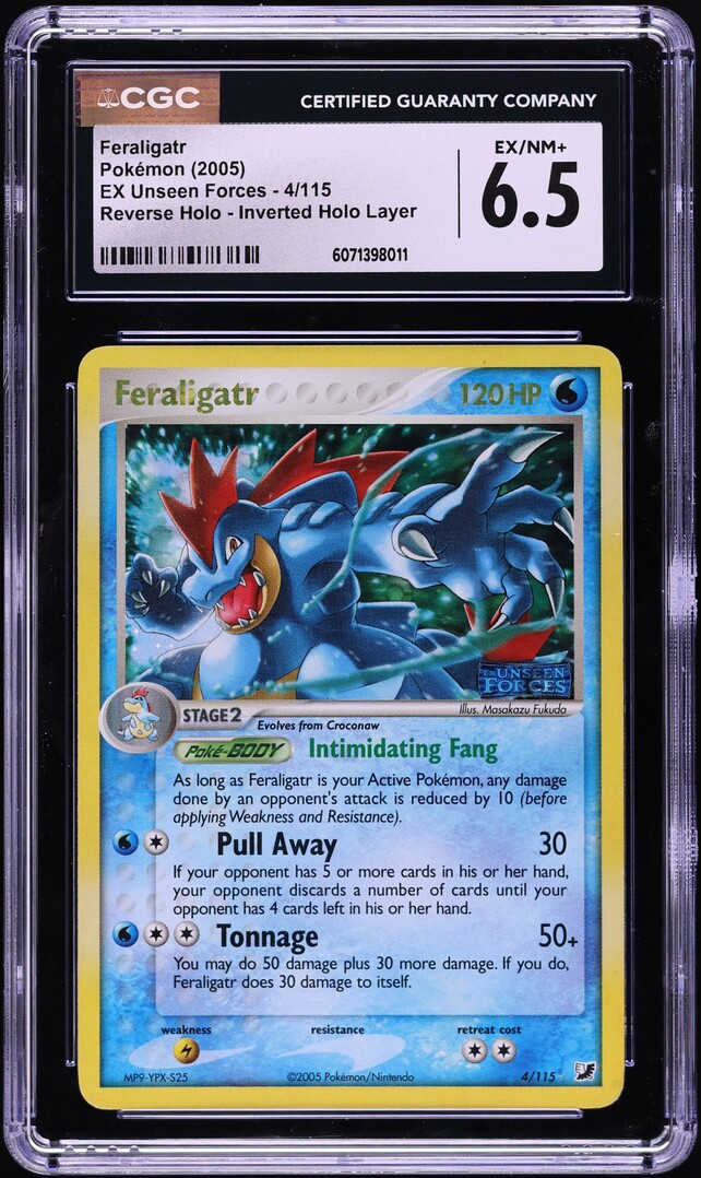 2005 Pokemon EX Unseen Force Reverse Holo Inverted Layer Feraligatr #4 CGC 6.5