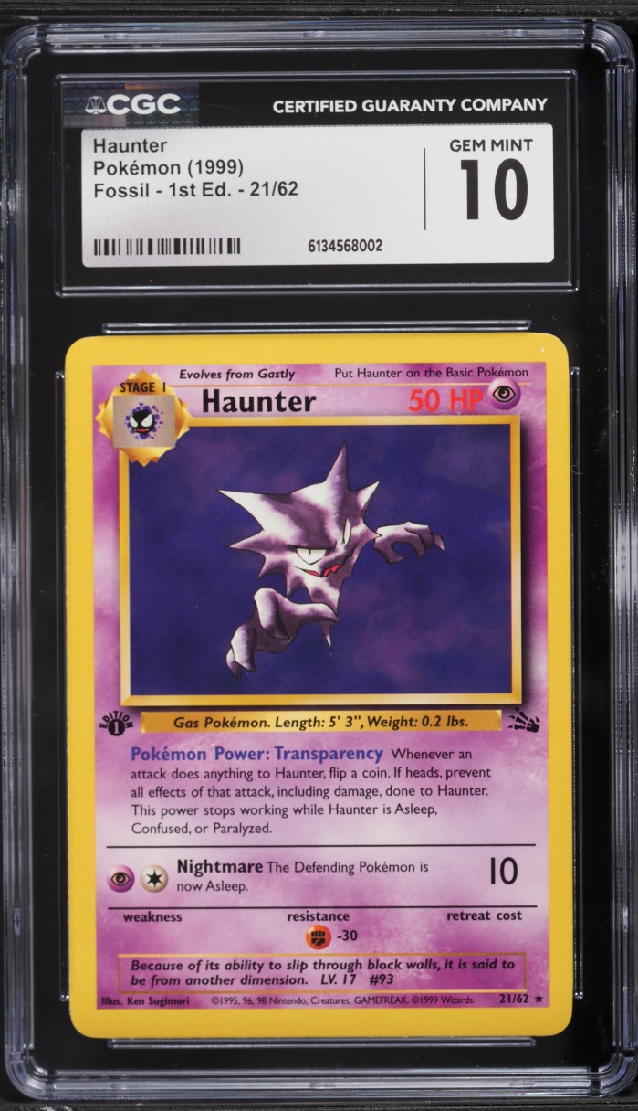 1999 Pokemon Fossil 1st Edition Haunter #21 CGC 10 GEM MINT