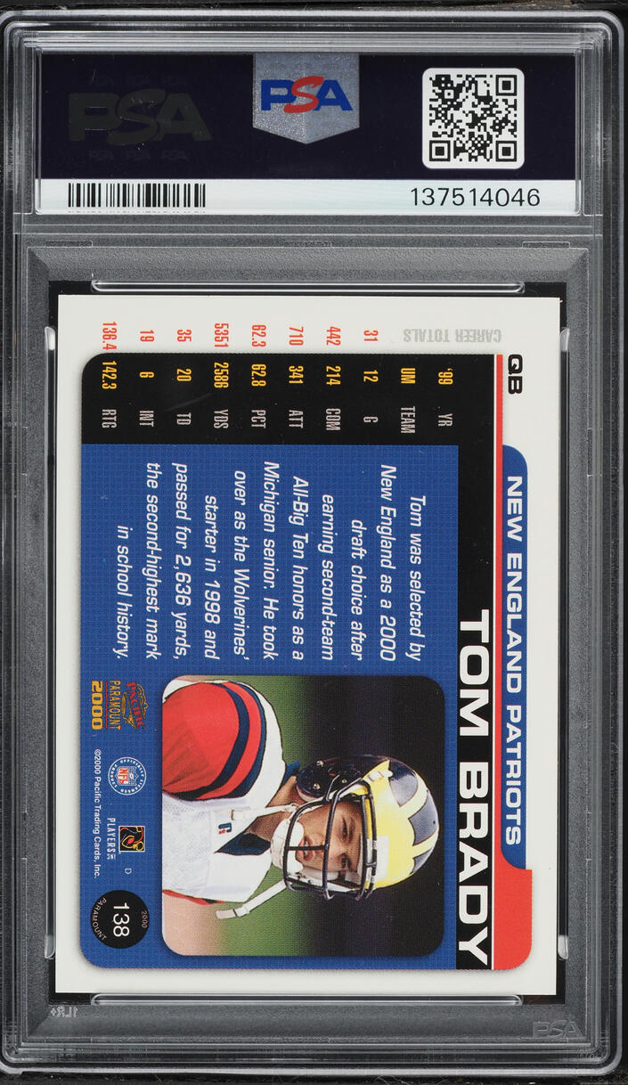 2000 Pacific Paramount Tom Brady ROOKIE #138 PSA 6 EXMT on