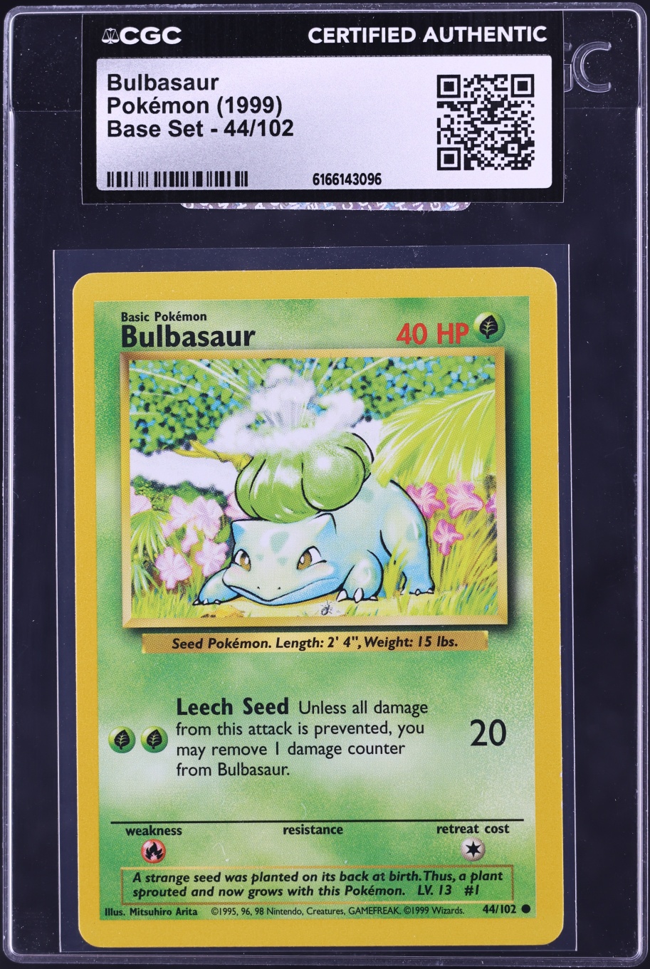 1999 Pokemon Base Set Bulbasaur #44 CGC AUTH