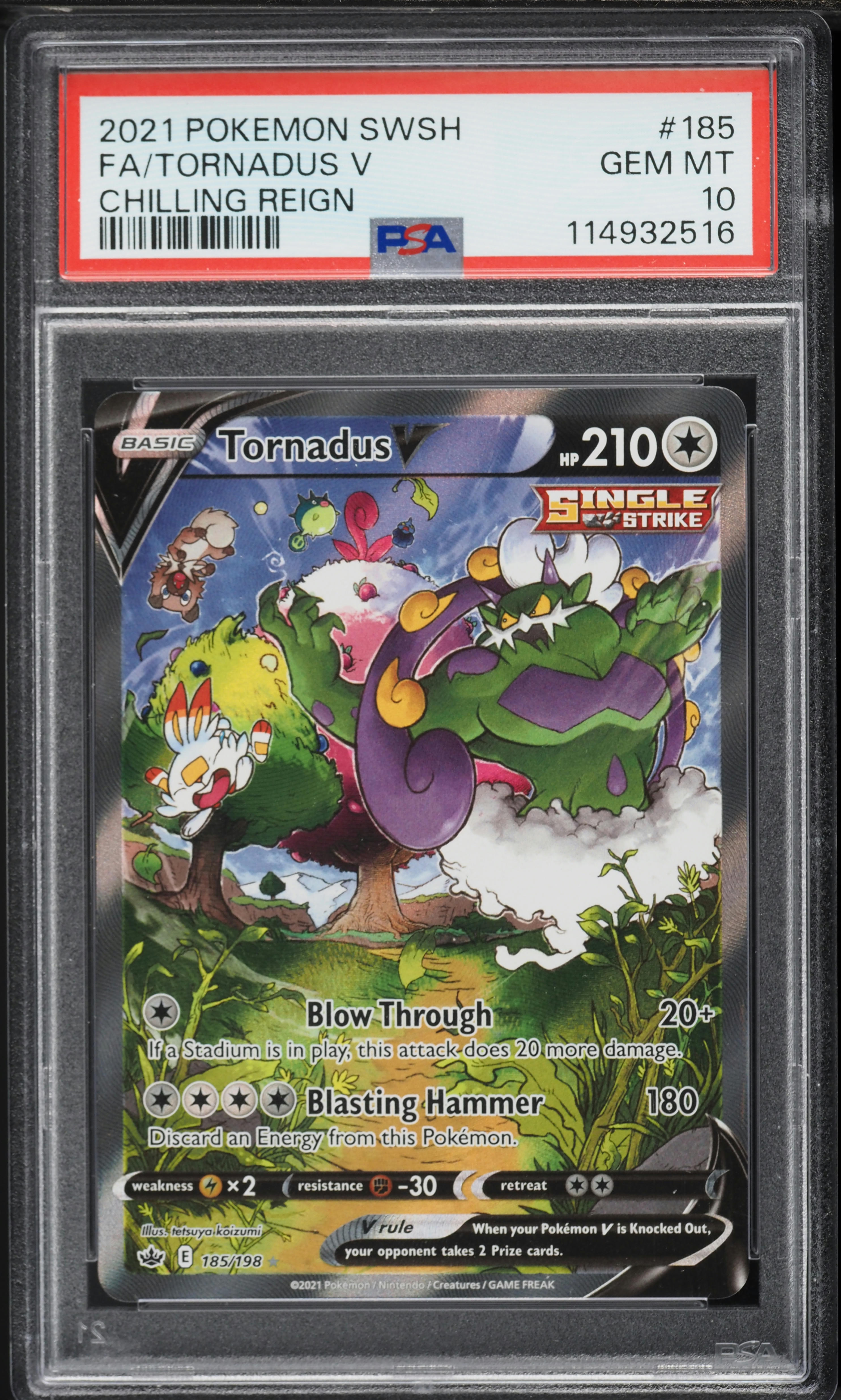 2021 Pokemon Sword & Shield Chilling Reign Alt Art Tornadus V #185 PSA 10 GEM MINT