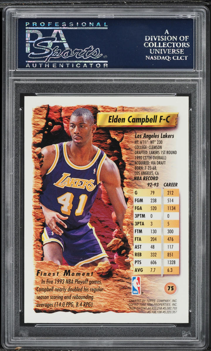 1993 Finest Refractor Elden Campbell #75 PSA 10 GEM MINT