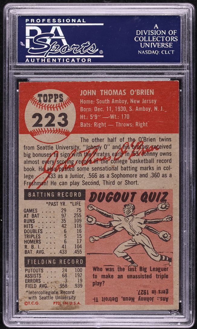 1953 Topps John O'Brien #223 PSA 6 EXMT