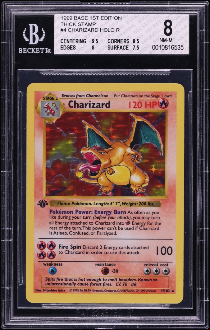 1999 Pokemon Base Set Shadowless 1st Edition Holo Charizard #4 BGS 8 NM-MT