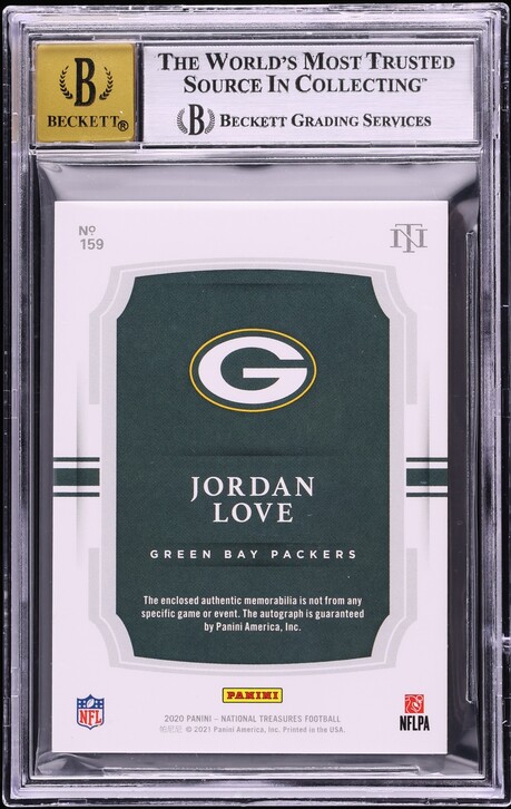 2020 National Treasures Hidden Treasure Jordan Love ROOKIE PATCH AUTO /5 #159 BGS 8 NM-MT