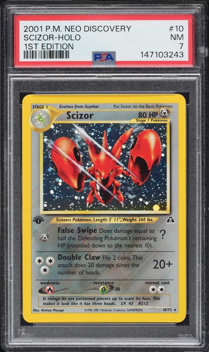 2001 Pokemon Neo Discovery 1st Edition Holo Scizor #10 PSA 7 NRMT