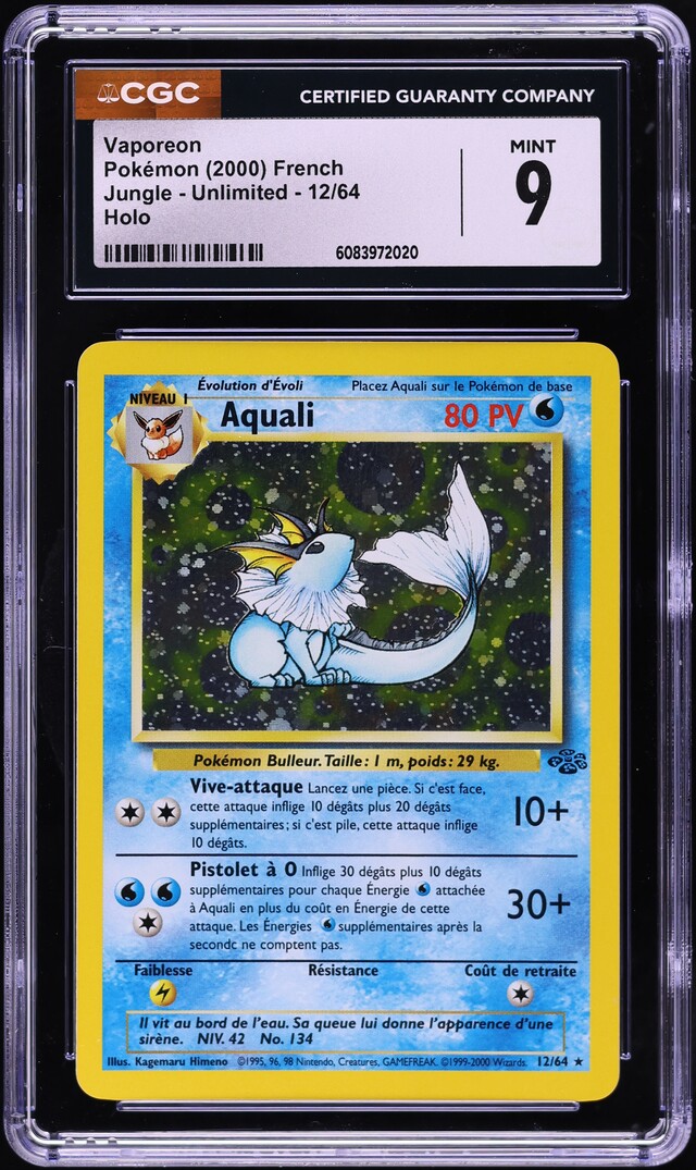 2000 Pokemon French Jungle Holo Vaporeon #12 CGC 9 MINT