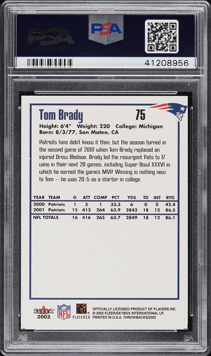 2002 Fleer Throwbacks Tom Brady #75 PSA 9 MINT