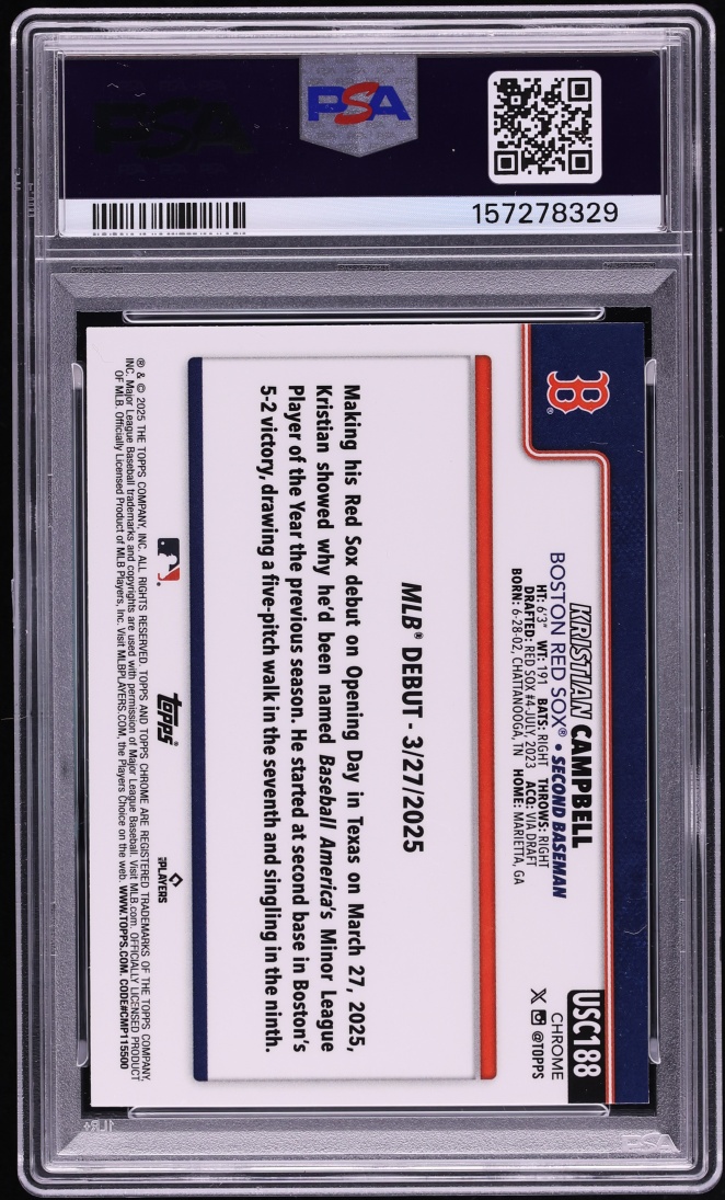 2025 Topps Chrome Update Kristian Campbell ROOKIE #188 PSA 10 GEM MINT