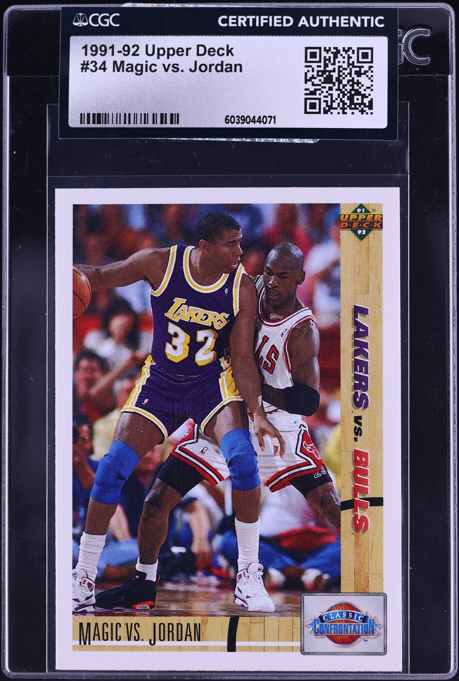 1991 Upper Deck Basketball Magic Johnson Vs. Michael Jordan #34 CGC AUTH
