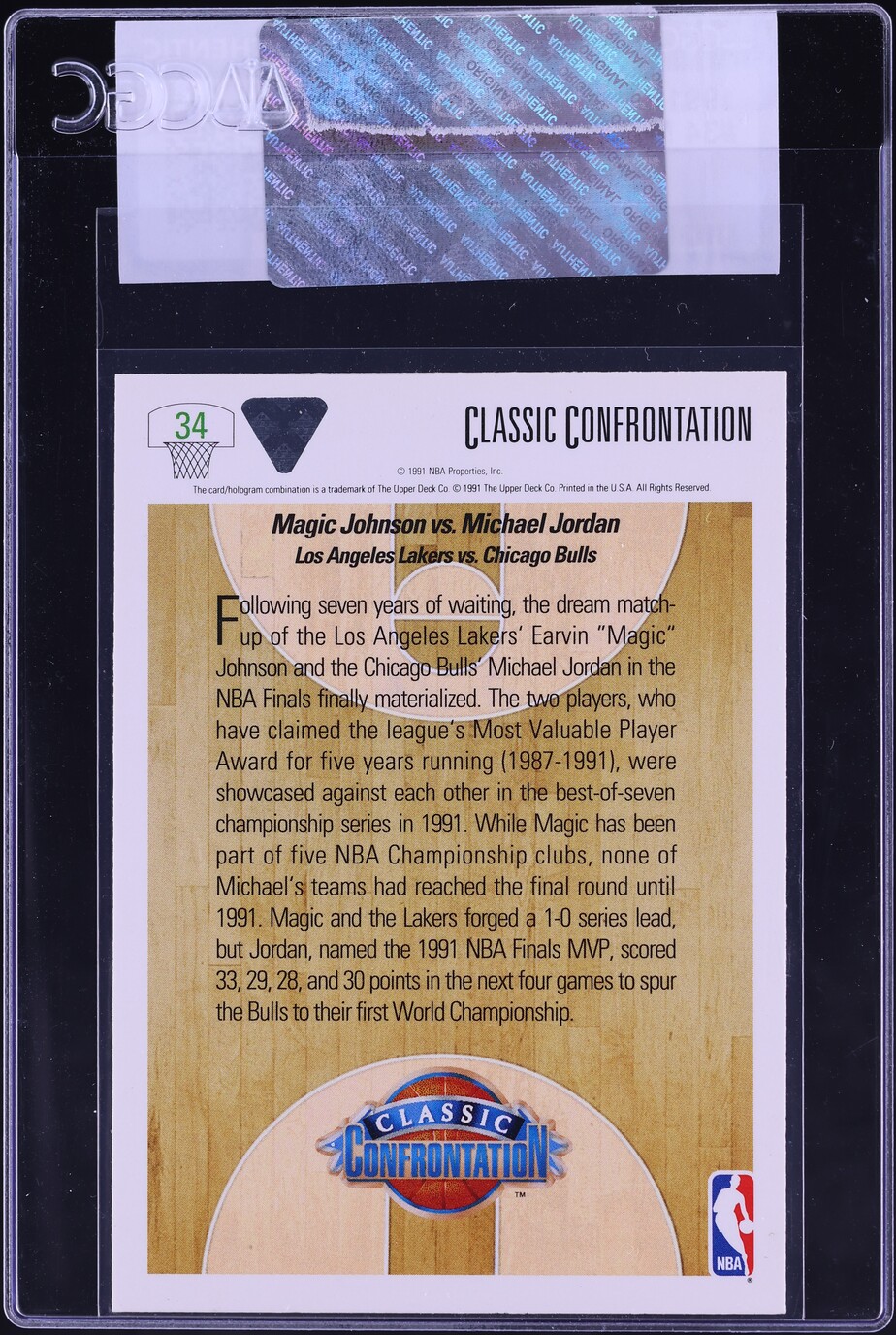 1991 Upper Deck Basketball Magic Johnson Vs. Michael Jordan #34 CGC AUTH