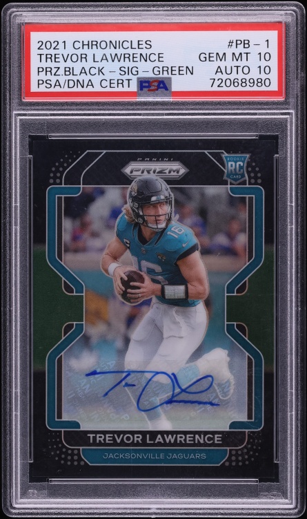 2021 Panini Chronicles Prizm Black Green Trevor Lawrence ROOKIE AUTO DNA 10 /49 #PB-1 PSA 10