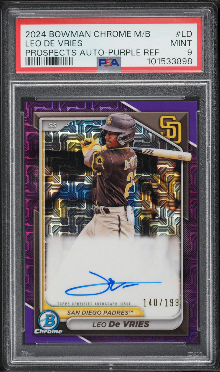 2024 Bowman Chrome Mega Box Purple Leo De Vries PROSPECT AUTO /199 #LD PSA 9 MINT