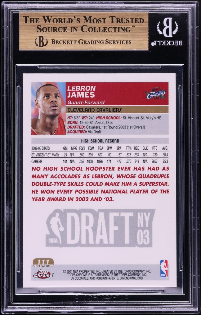 2003 Topps Chrome Refractor LeBron James ROOKIE #111 BGS 9.5 GEM MINT