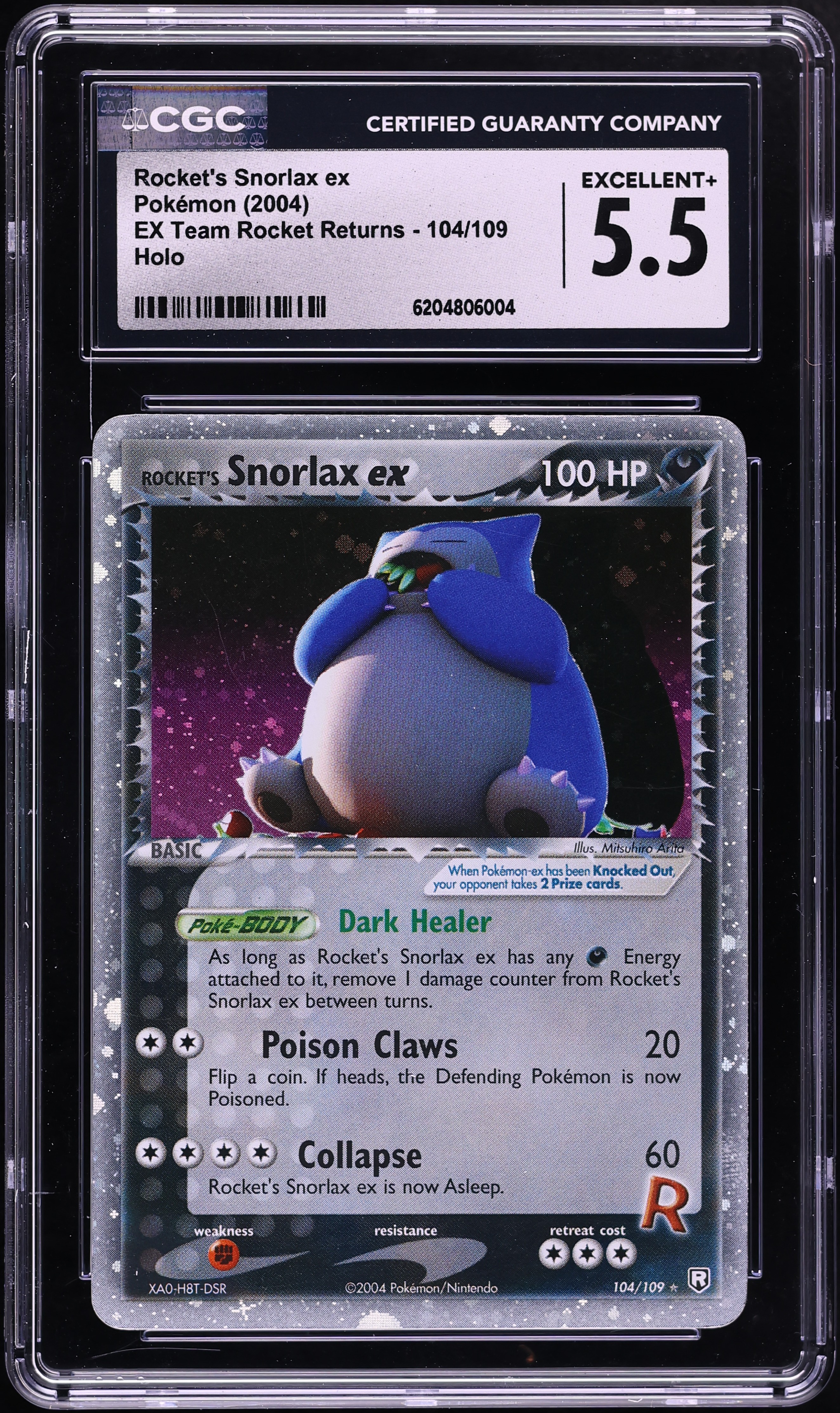 2004 Pokemon EX Team Rocket Returns Holo Rocket's Snorlax ex #104 CGC 5.5 EX+