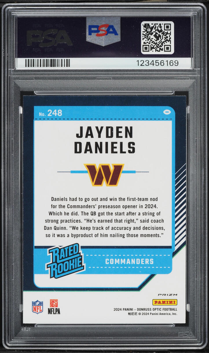2024 Donruss Optic Pink Jayden Daniels ROOKIE AUTO DNA 9 #248 PSA AUTH