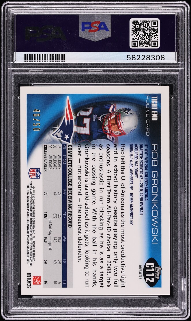 2010 Topps Chrome Running Gold Refractor Rob Gronkowski ROOKIE /50 #C112 PSA 9 MINT