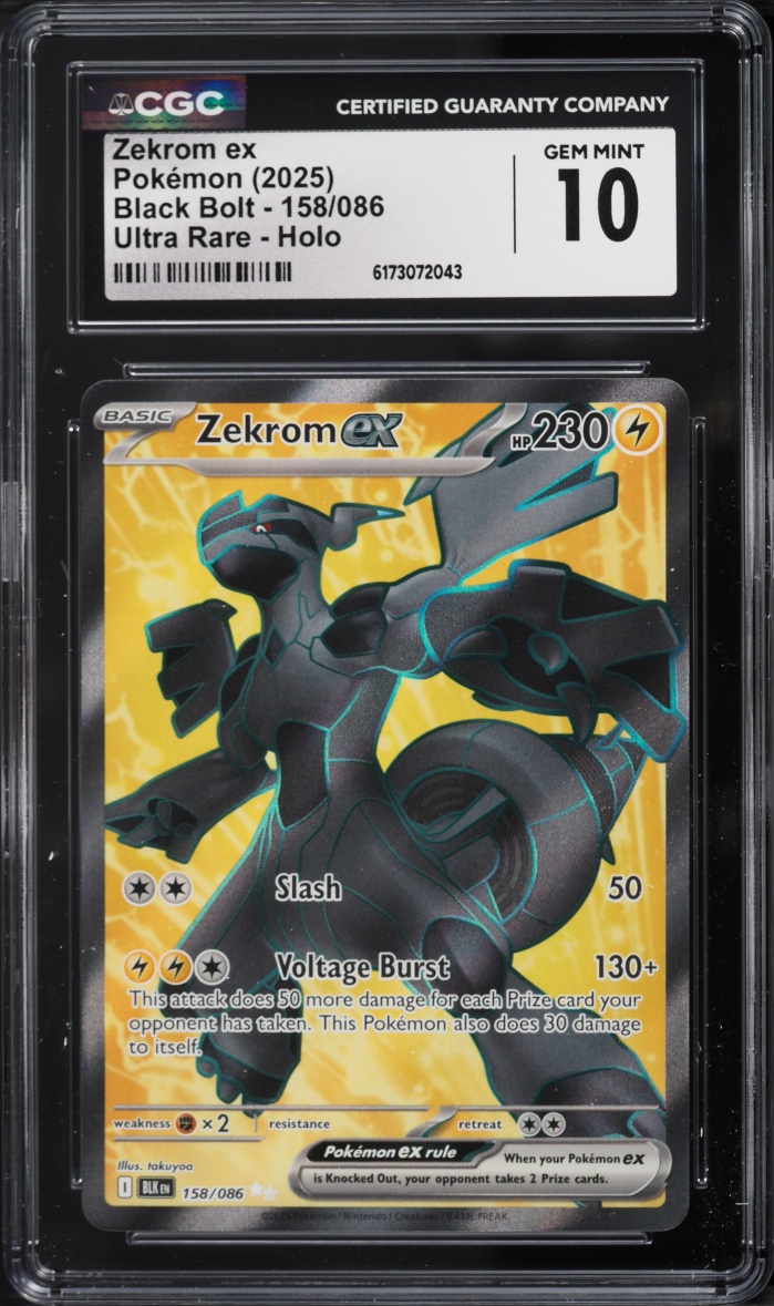 2025 Pokemon Scarlet & Violet Black Bolt Full Art Zekrom ex #158 CGC 10 GEM MINT