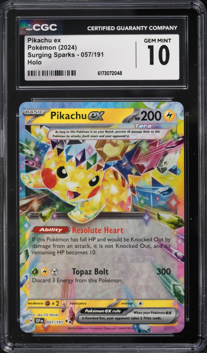 2024 Pokemon Scarlet & Violet Surging Sparks Holo Pikachu ex #57 CGC 10 GEM MINT