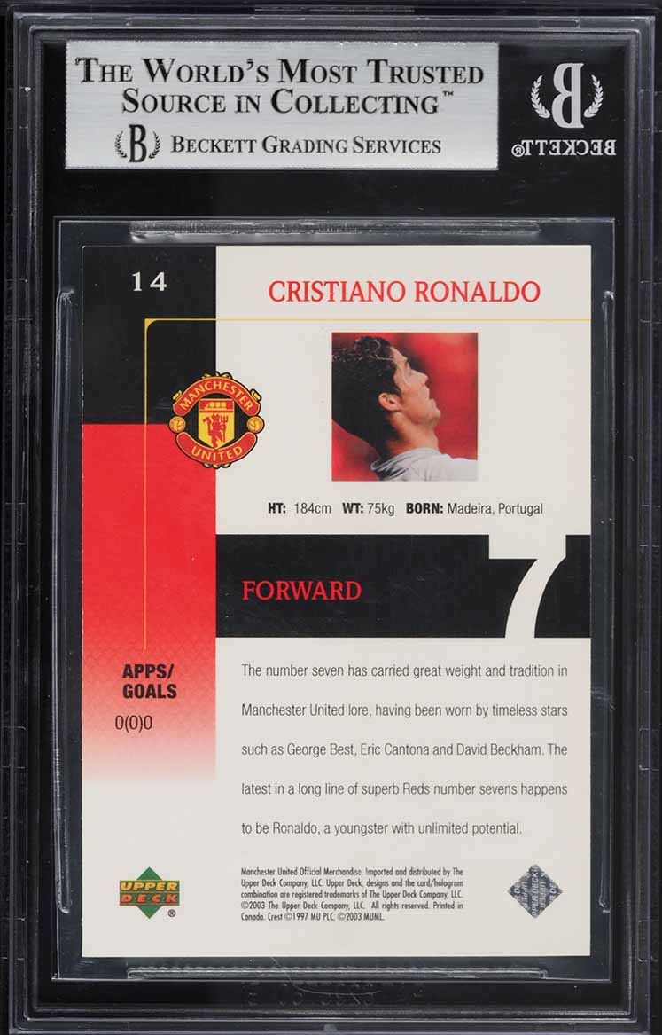 2003 Upper Deck Manchester United Cristiano Ronaldo ROOKIE #14 BGS 9 MINT