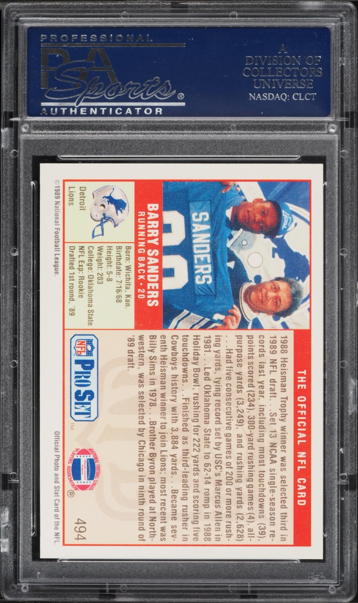 1989 Pro Set Football Barry Sanders ROOKIE #494 PSA 10 GEM MINT