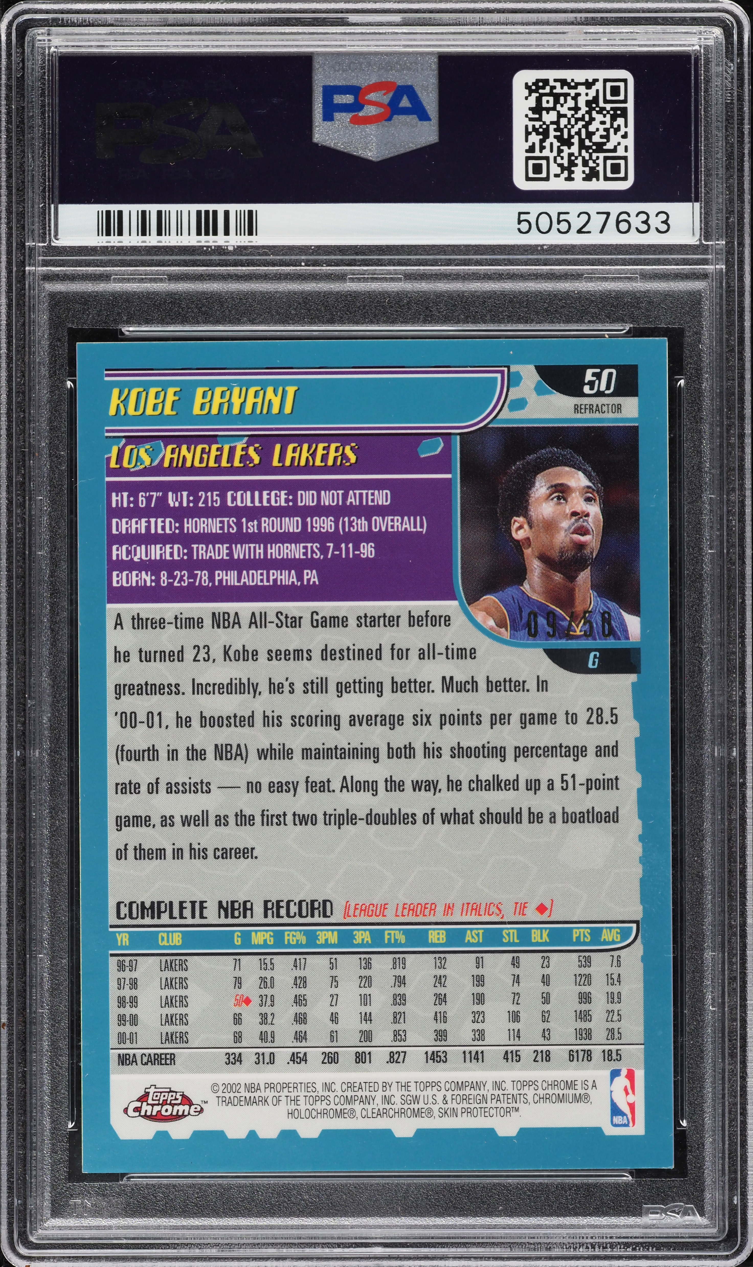 その他 2001 Topps Chrome refractor Kobe Bryant Auction
