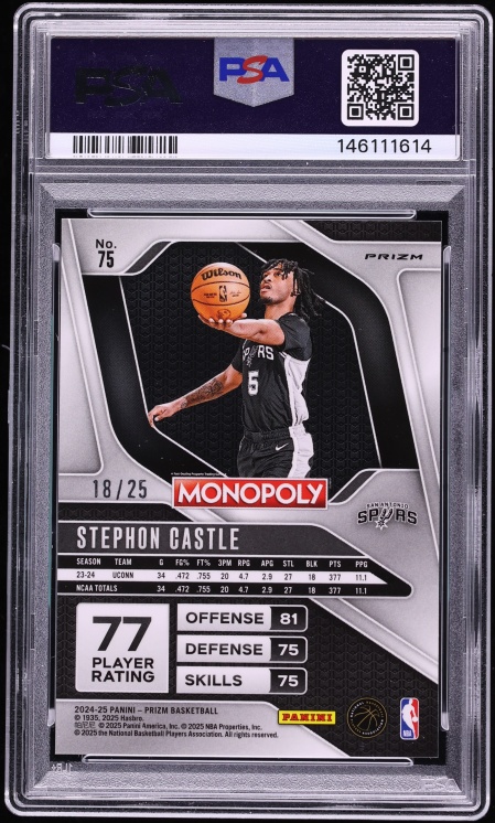 2024 Panini Prizm Monopoly Deal Stephon Castle ROOKIE /25 #75 PSA 9 MINT