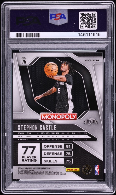 2024 Panini Prizm Monopoly White Cracked Ice Stephon Castle ROOKIE #75 PSA 9 MINT