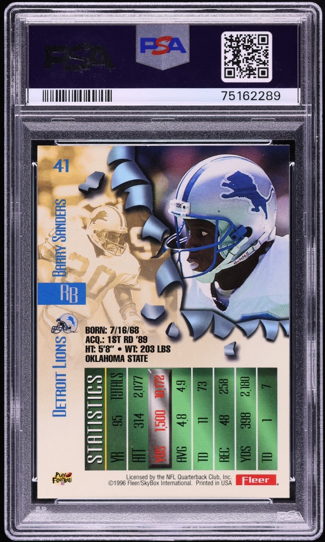1996 Metal Football Barry Sanders AUTO DNA 10 #41 PSA AUTH