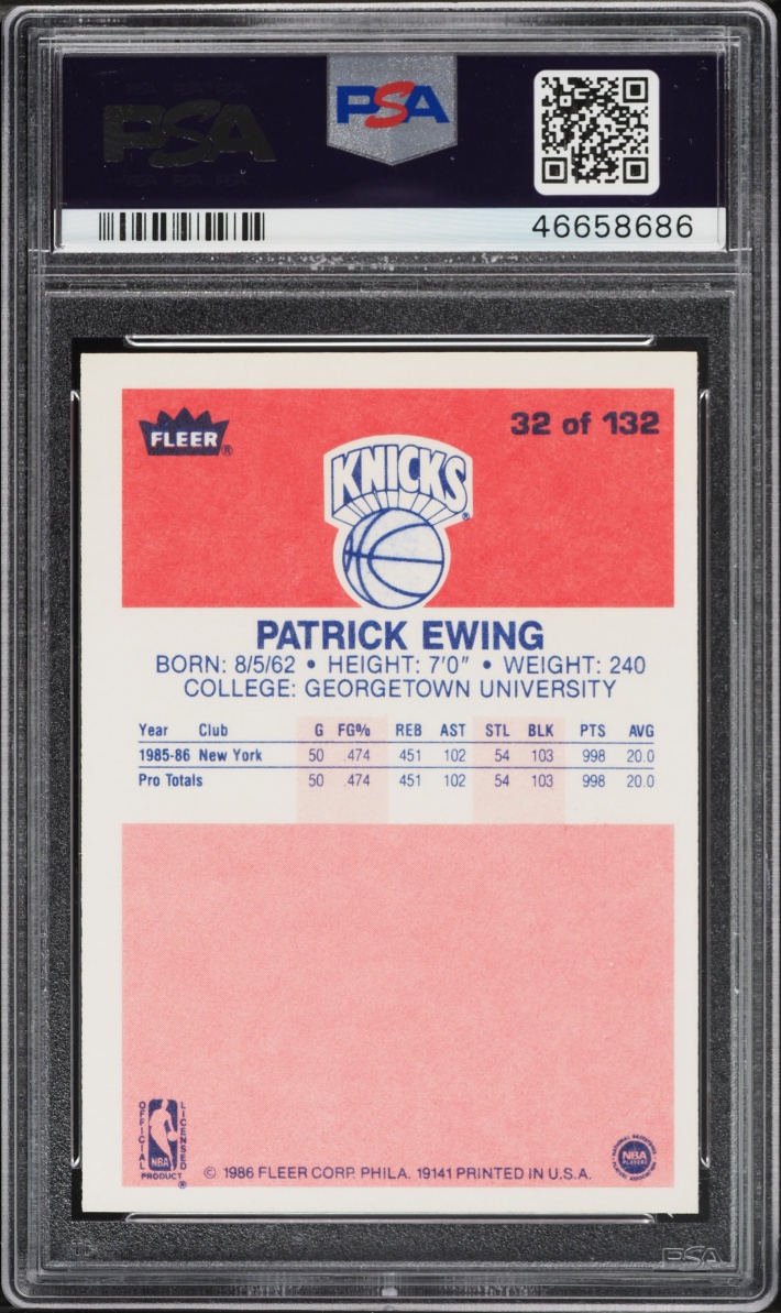 1986 Fleer Basketball Patrick Ewing ROOKIE #32 PSA 9 MINT