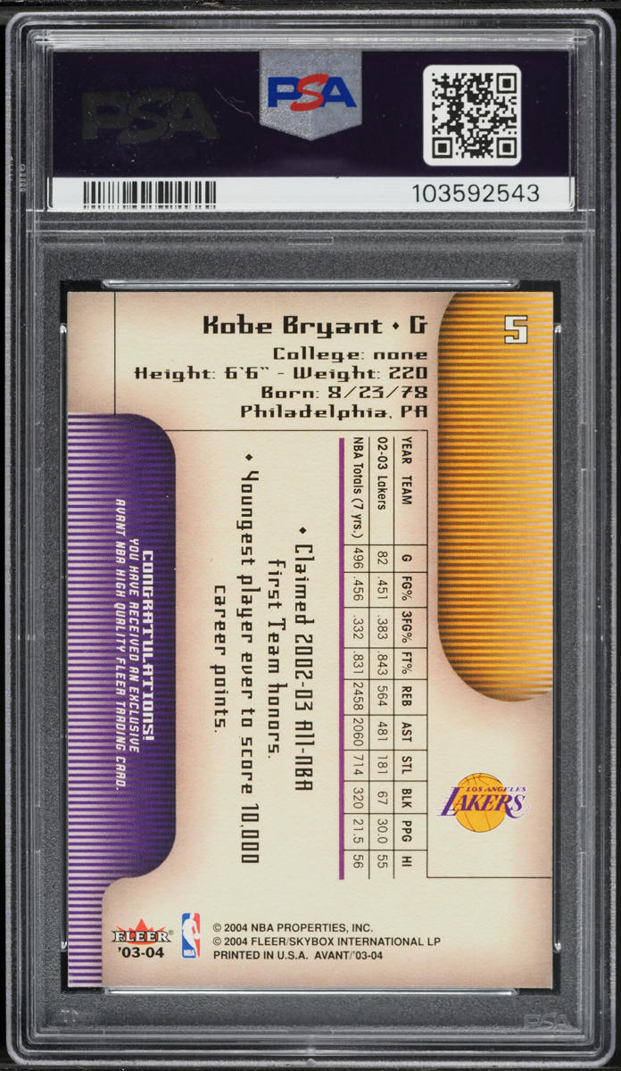 2003 Fleer Avant Kobe Bryant #5 PSA 10 GEM MINT